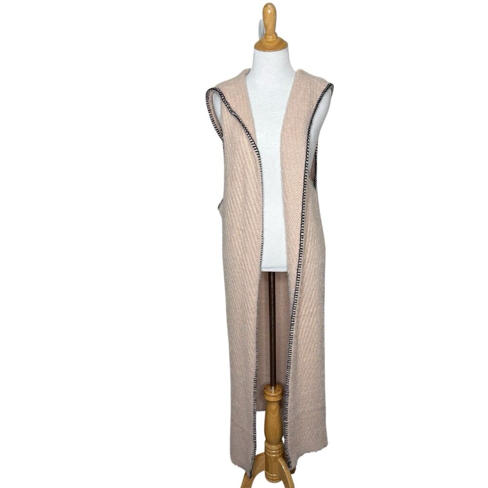 Fashion Apparel Sleeveless Fuzzy Hooded Pink Duster Sweater Vest Cardigan S/M